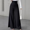 Elegant High-Waisted Black Wide-Leg Pants with Tummy Control and Pockets for Office Wear