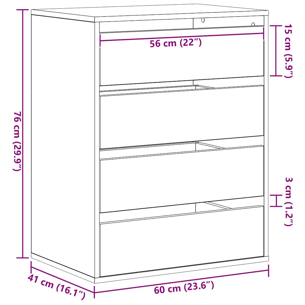 Drawer Chest Black 60 x 41 x 76 cm Engineered Wood