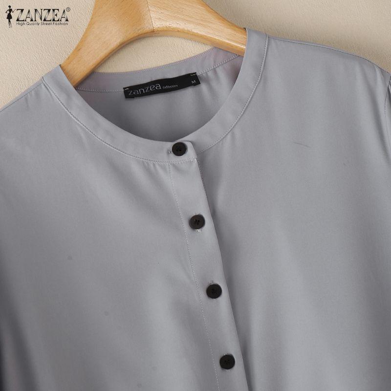 ZANZEA Women Casual Round Neck Solid Color Loose 3/4 Sleeve Blouse