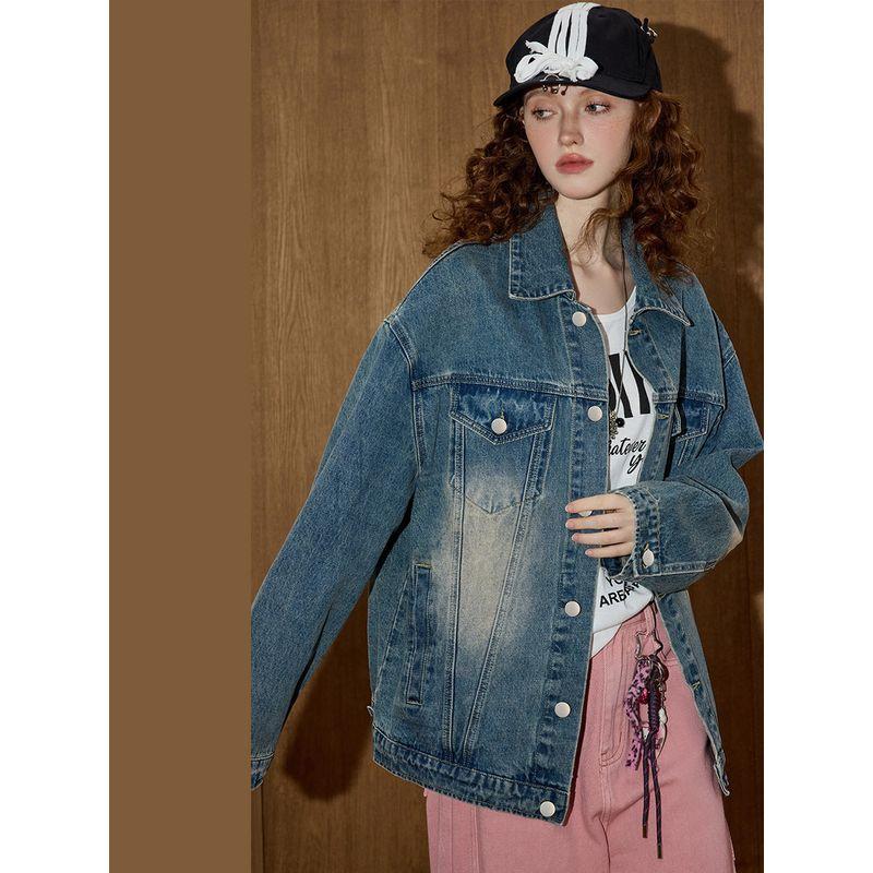 Coolhut American Retro Loose and Versatile Distressed Denim Jacket 2025 Autum Women's Fashion Jacket