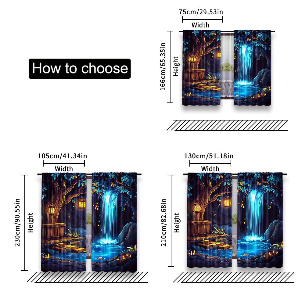 Fantasy Curtain Enchanted Forest Cave Waterfall Magic Tree Bedroom Living Room Dining Curtains Set Of 2 Made Polyester Sitting Decor