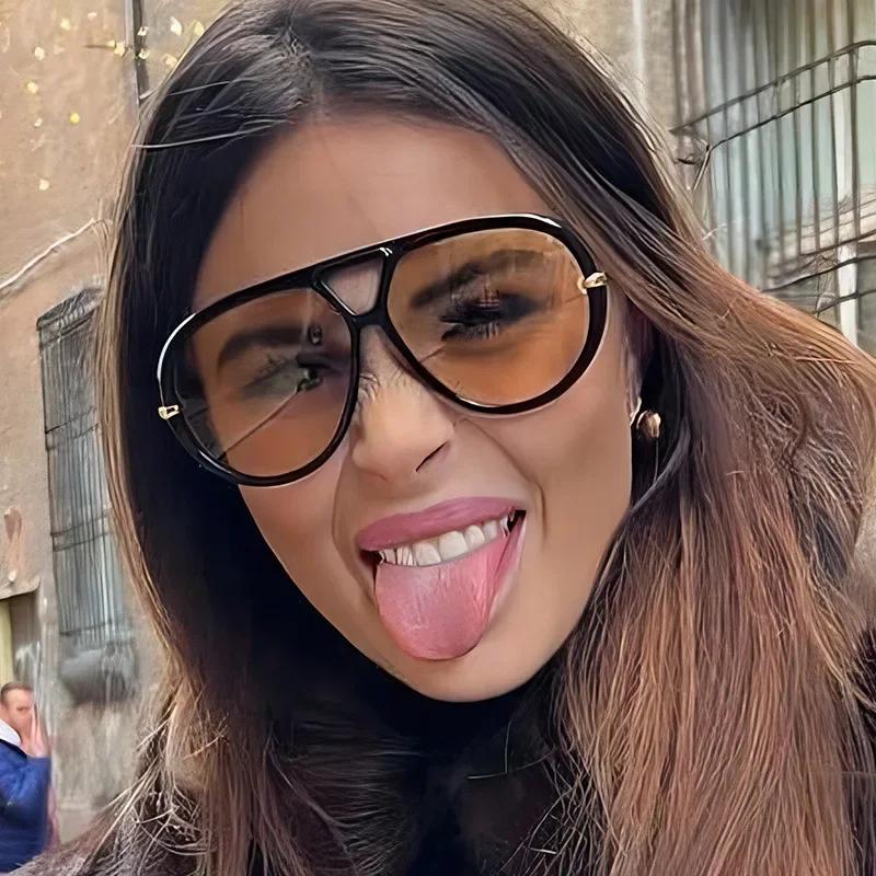 Fashion Women Luxury Glasses Oversized Pilot Sunglasses Women For Men Popular Vintage Sun Glasses Punk Double Bridge Eyeglasses