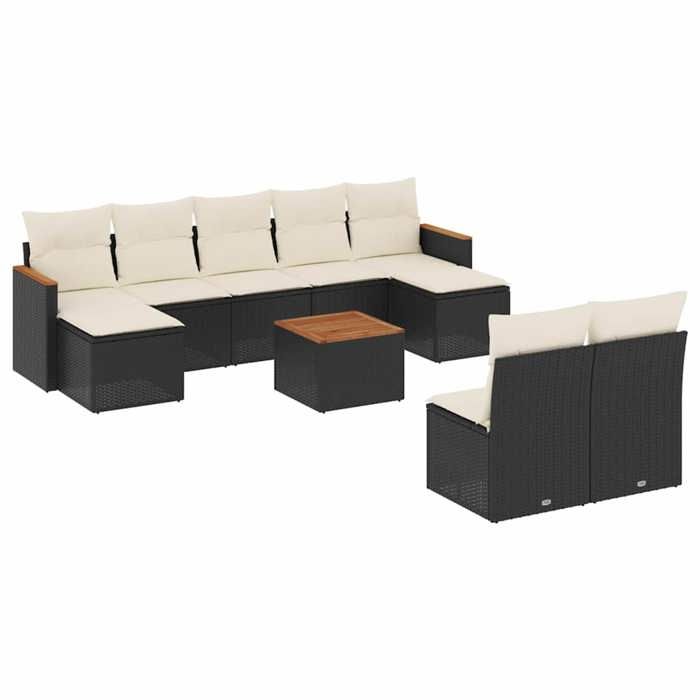 VidaXL Salon de Jardin avec Coussins 10 pcs, Canapés de Terrasse, Ensemble de Meubles de Patio, Mobilier d'Extérieur, Noir 3258780