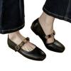 Shallow Single Shoes Women's Small Leather Shoes Autumn New Flat Bottom One-word Buckle Small Leather Shoes Soft Sole Mary Jane Shoes