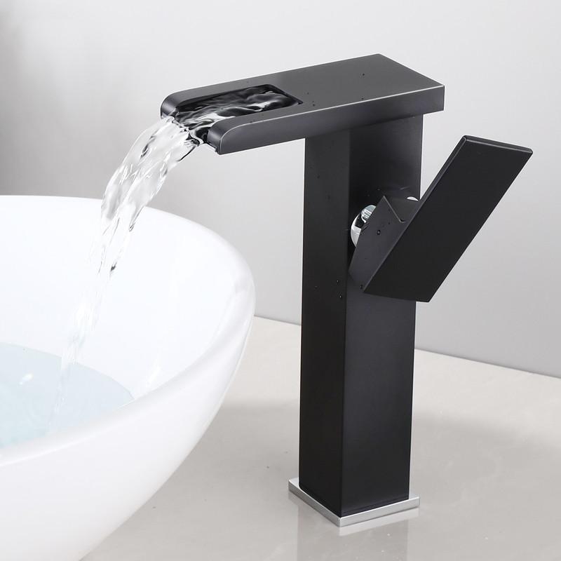 Bathroom Basin Faucet Black Gold Brass LED Sink Mixer Tap Hot and Cold Unique Design Basin Lavtory Faucet Brass
