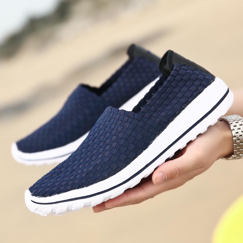 Letní Pánské Tenisky Černý Braid Plážové Měkké Lehké Sportovní Boty Ležérní Tkanina Prodyšné Propíchnuté Slip On Flats Tenisky