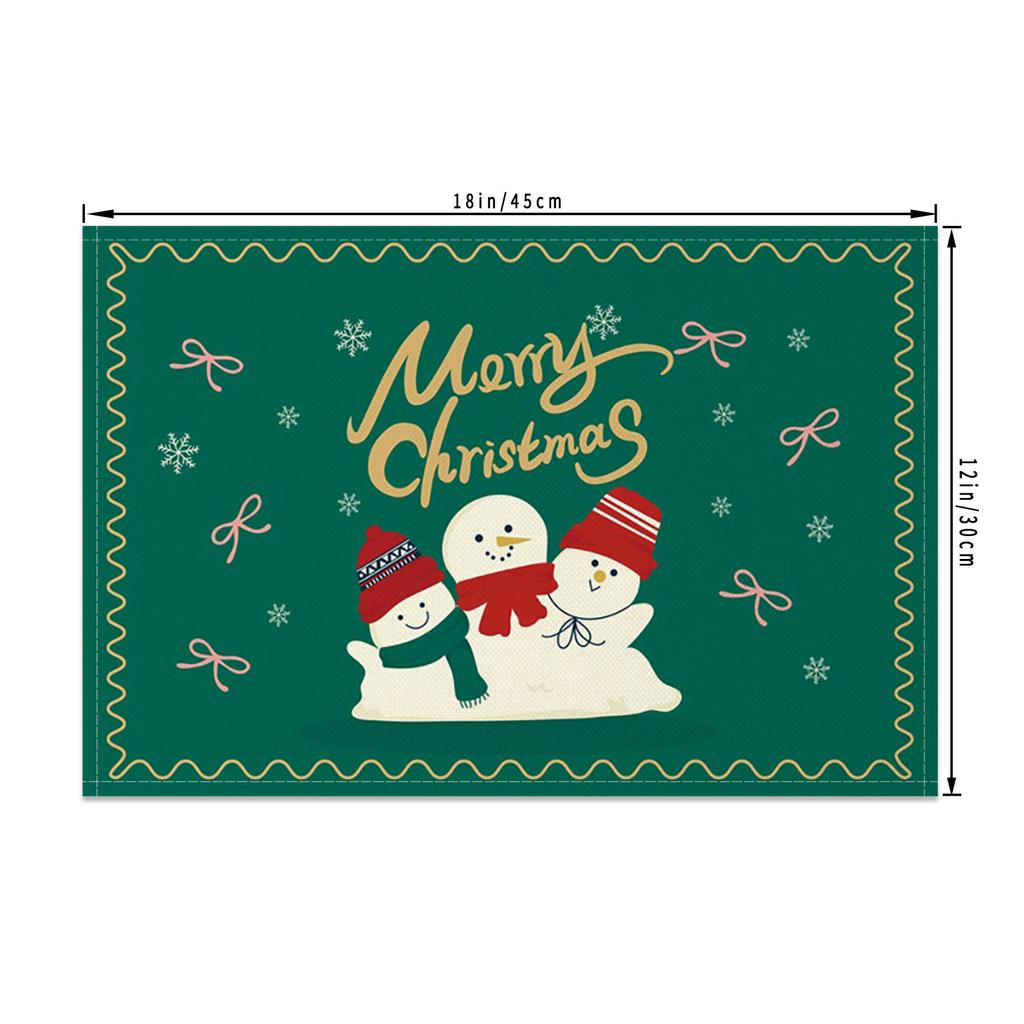 4pc/set 2025 Christmas Placemats Snowman Santa Pinecone Green Theme Holiday for Xmas Decor Linen Washable Christmas Tableware