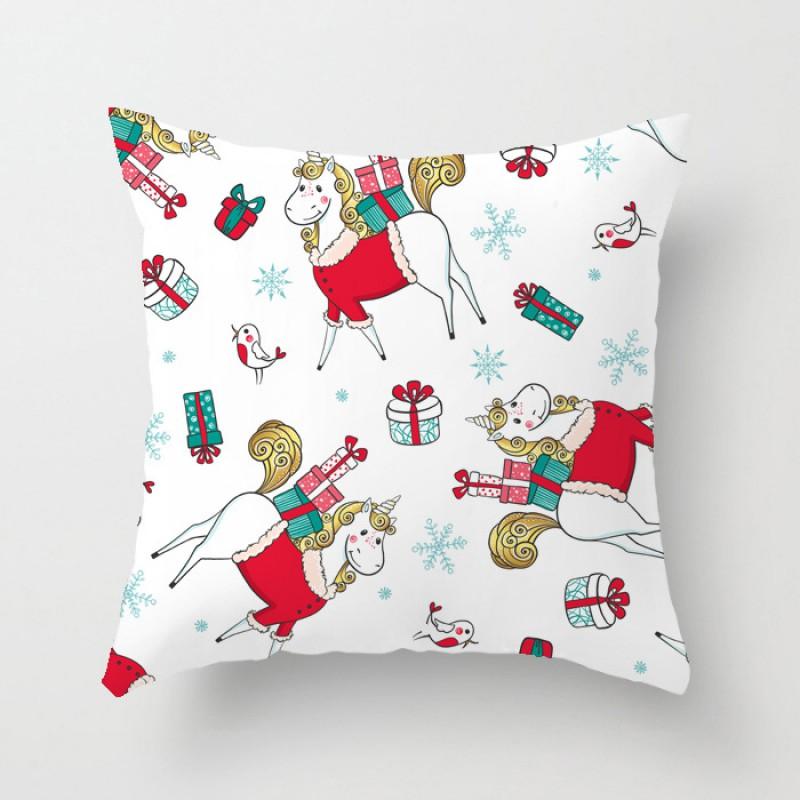 Christmas Cartoon Hand-Drawn Decorative Pillow Cover 45x45cm Living Room Car Holiday Home Decor