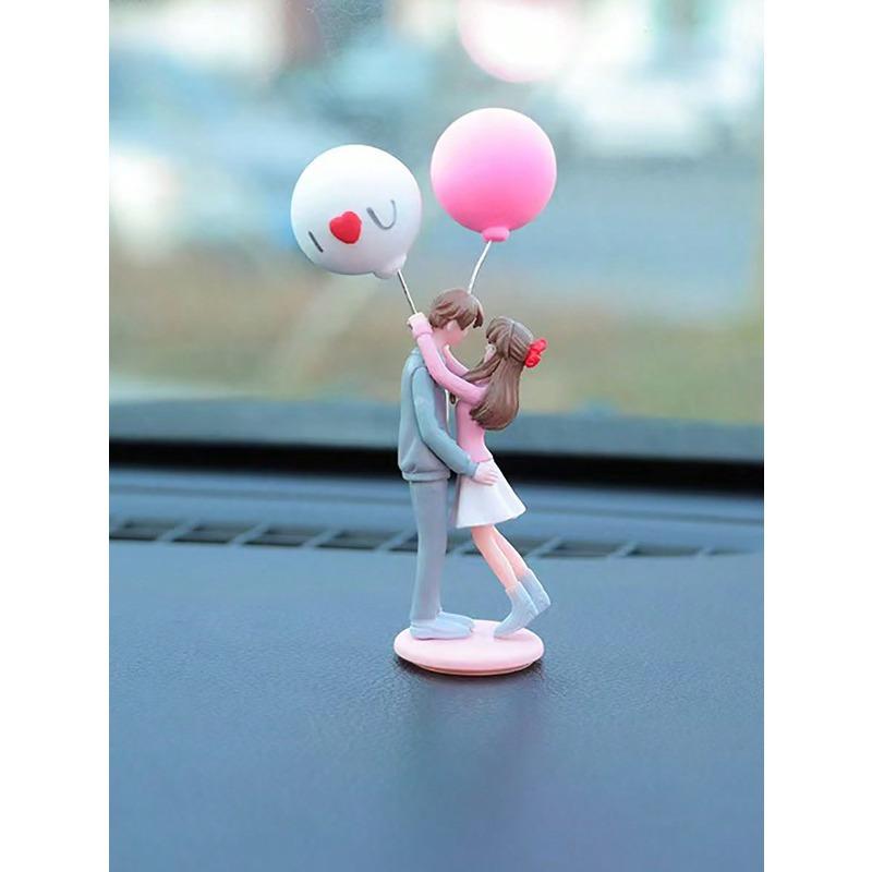 Car Dashboard Center Console Decoration-Embrace Couple Holding Balloon Figurine