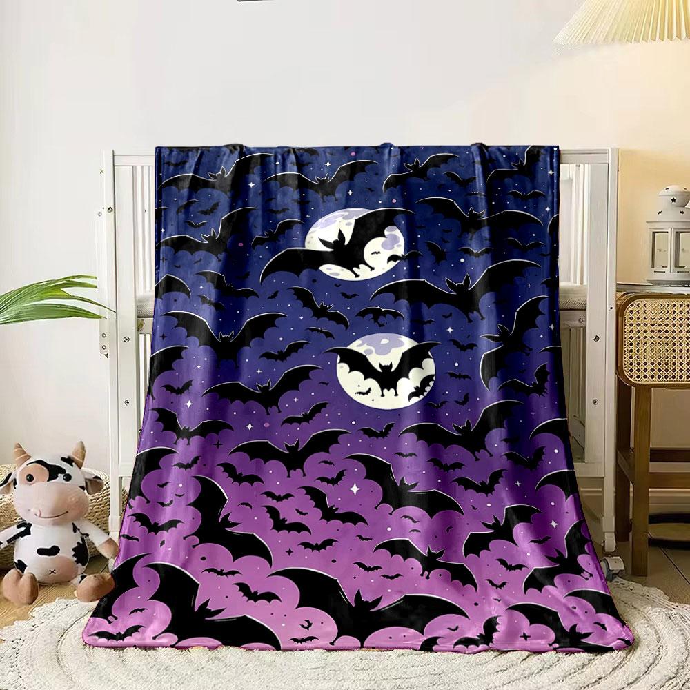 Halloween Bat Moon Night Blanket bedroom Blanket for Livingroom Couch lunch break Soft throw for Friend's festival Gift