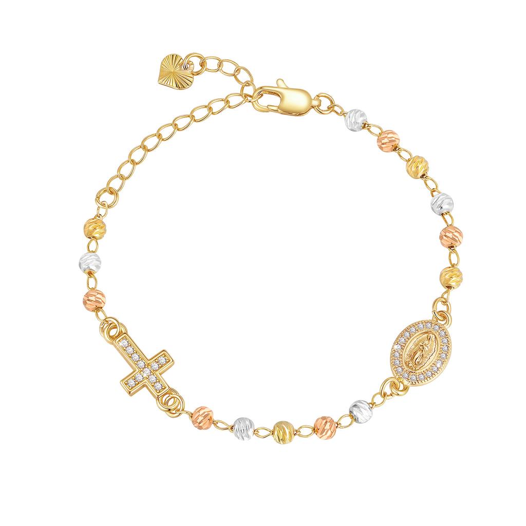 Bracciale con Perline del Rosario, Croce della Vergine Maria, Braccialetti con Crocifisso Cattolico per Donna, Gioielli Cristiani per Battesimo, Cresima, Comunione