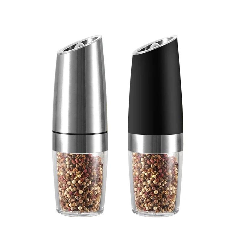 Automatic Salt and Pepper Spice Grinder Gravity Electric Pepper Mill Adjustable Ceramic with LED Light Spice Mill for Kitchen