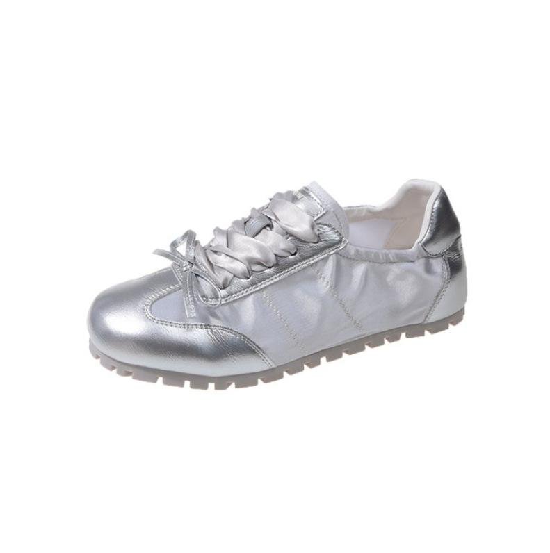 Flat-bottomed Satin Silver Ballet Training Shoes Women's 2025 Spring Sports Breathable Forrest Gump Shoes Women's Versatile Thick Soles Increase