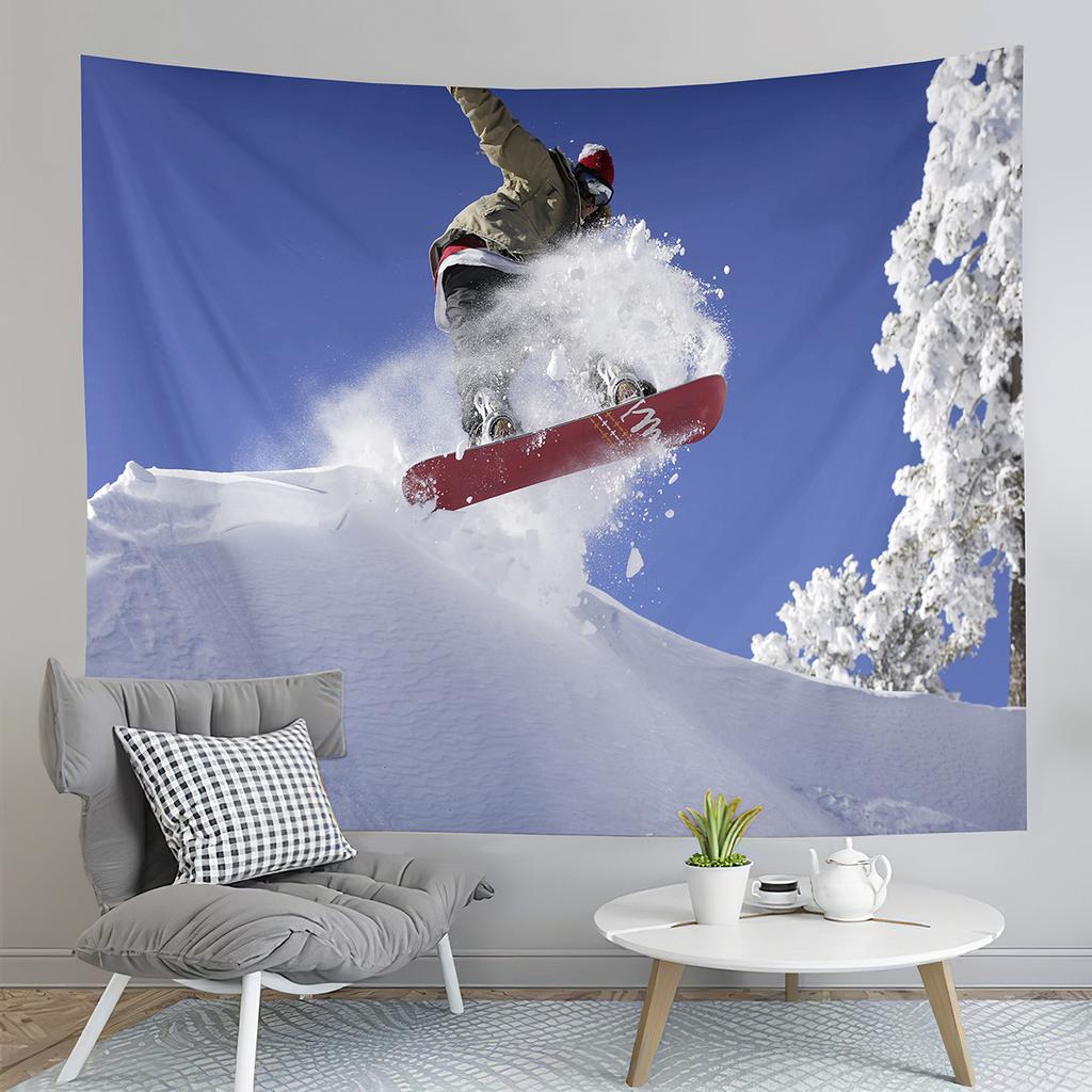 Winter Snow Mountain Tapestry Extreme Skiing Tapestry Natural Scenery Tapestry Home Living Room Bedroom Dorm Decor Tapestries