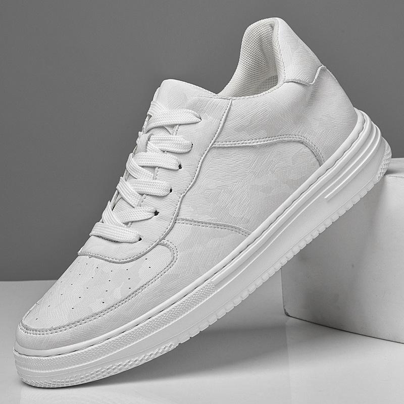 Men's Plus Size Autumn Height-Boost 6CM Leather Sneakers - Fashionable Casual White Shoes