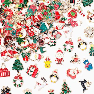 10/30/60 PCS Christmas Charms for Jewelry Making Assorted Gold Enamel Xmas Charm Pendants DIY