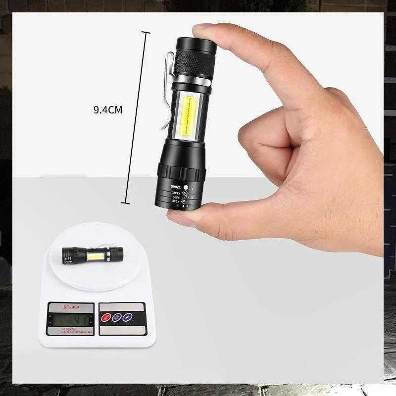 Mini Rechargeable LED Flashlight COB+XPE Portable Torch Camping Lantern Zoomable Focus Light Tactical Flashlight with Pen Clip