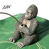 Detailed Animal Figurine for Water Features Fishing Gorilla on Lotus Leaf Ornament, Funny Floating Figurine, Realistic Artistic Landscaping