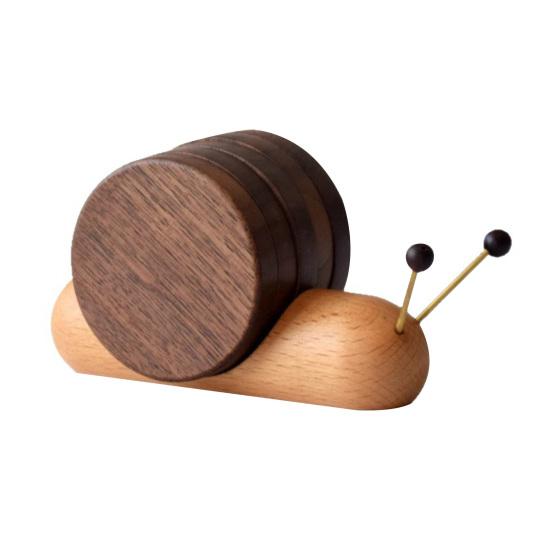 5Pcs Snail Wooden Coaster Heat Insulation Set Creative Mat 1