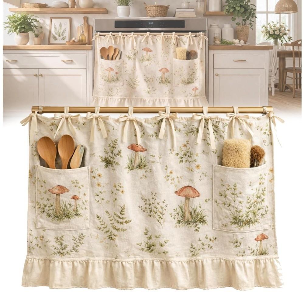 Ruffled Trim Oven Curtains Handmade Kitchen Oven Curtains New Stove Curtains  Rustic Kitchen