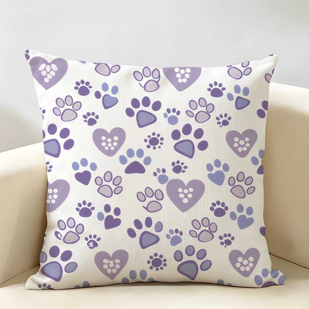 Cute Dog Paw Pattern Cushion Cover Natural Linen Organic Fabric DoubleSided Printing Room Sofa Decor Pillow Case