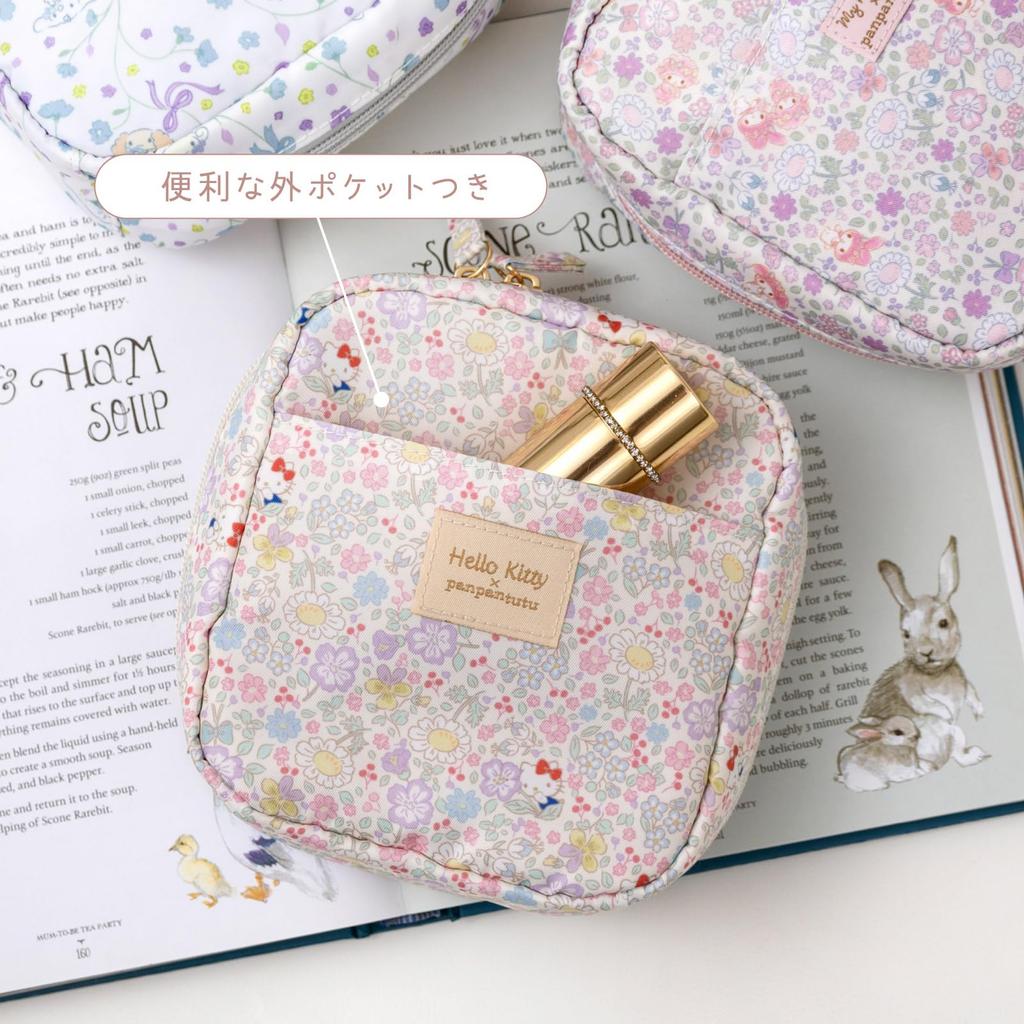 Panpanchuchu Square Makeup Pouch Sanrio Makeup Travel Cosmetic Small Item Holder for Stands Up (Hello Kitty) Pouch, Pouch, Pouch, Women,