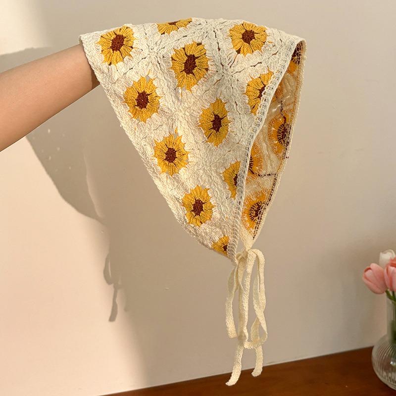 Elegant Knitted Women Fashion Versatile Pattern Hair Band Hair Accessory Knitted Lace Handmade Crochet Headscarf Spring Summer