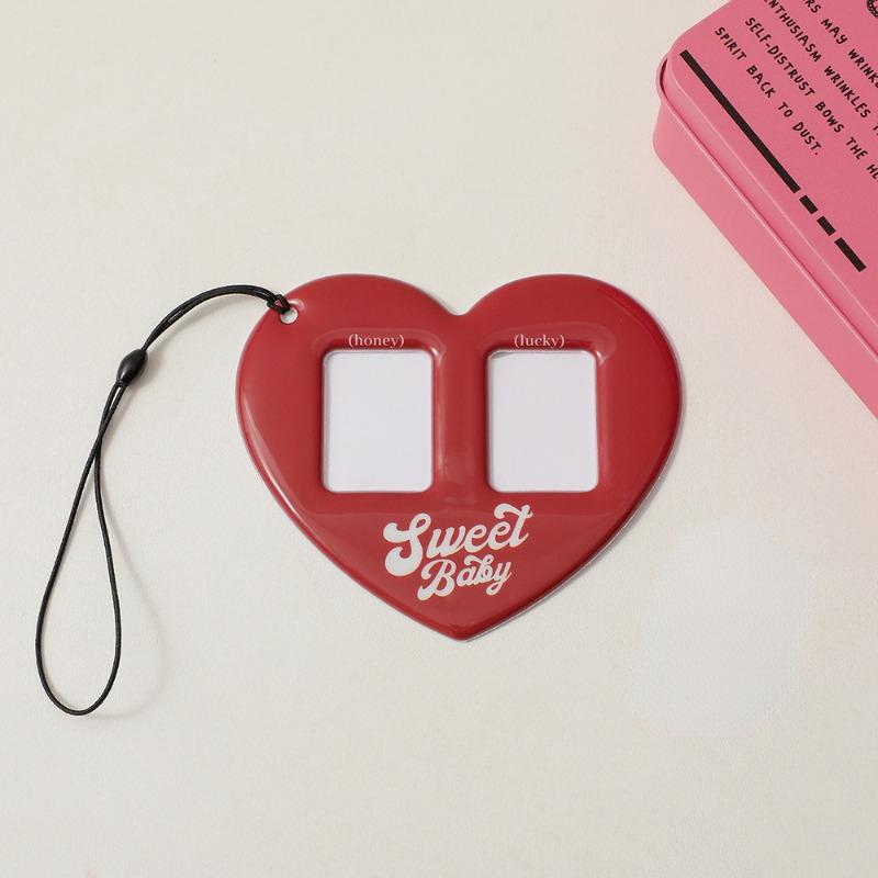 Tendință coreeană Y2K în formă de inimă Slot dublu pentru card PP Suport card Kpop Star 2 inci Suport mic de afișare pentru fotografii de identificare Cute Girl Bag Pandantiv