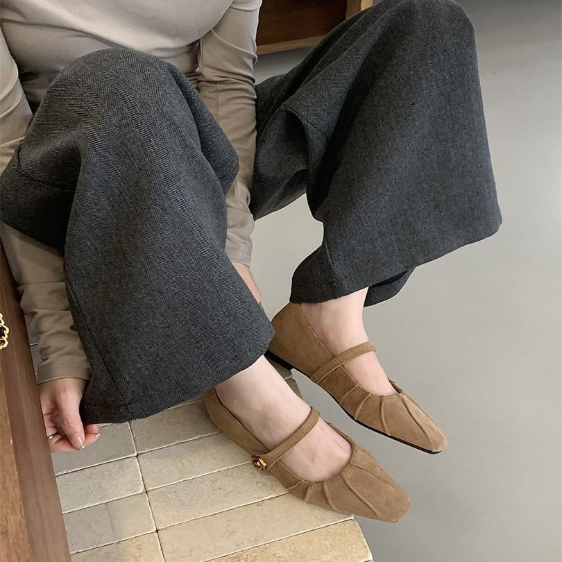 Inner Height Increase Suede Folds with Skirt Single Shoes Women's Shoes 2025 New Spring and Autumn Square Head Mary Jane Evening Shoes