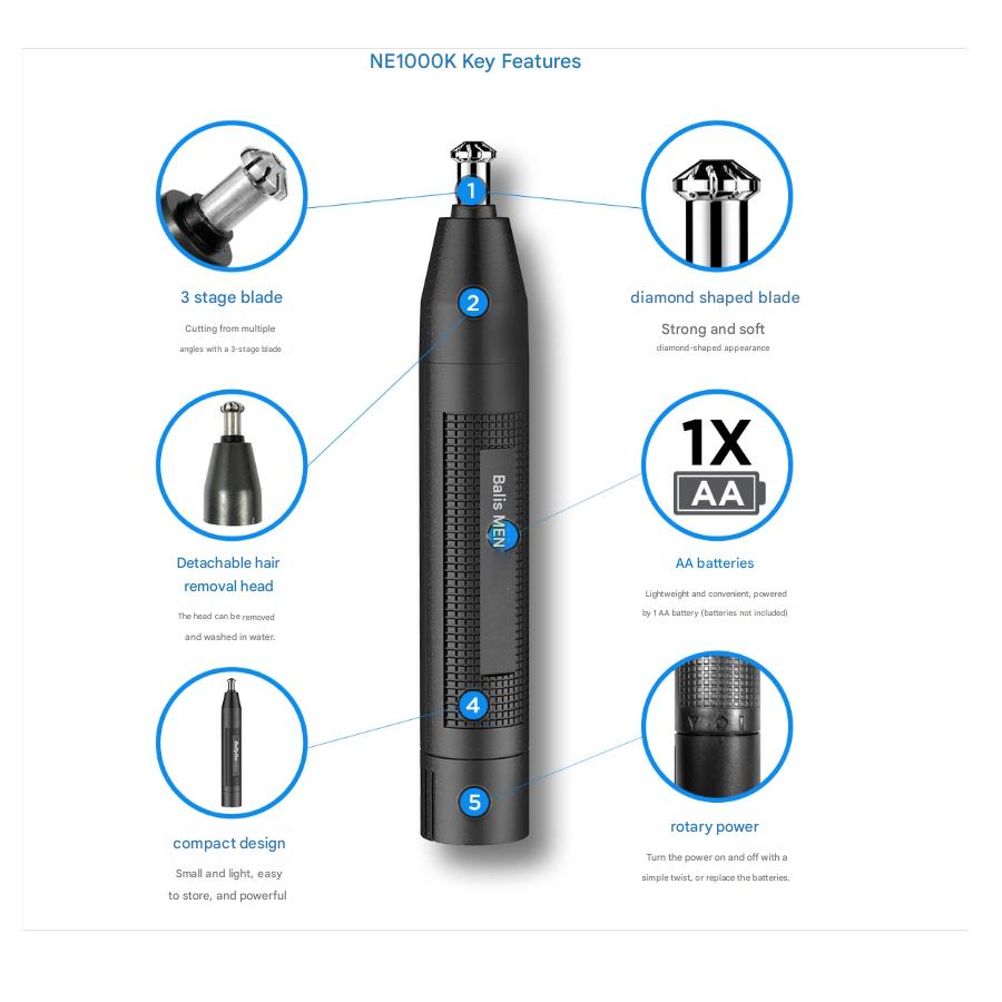 Babyliss Formen Diamond-Type 3-Blade Nose Hair Trimmer NE1000K Black