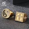High Quality Full Crystal Large Ring for Men Women Personalized Cross Charms Anillos Chunky Accessory Metal Trend Jewelry