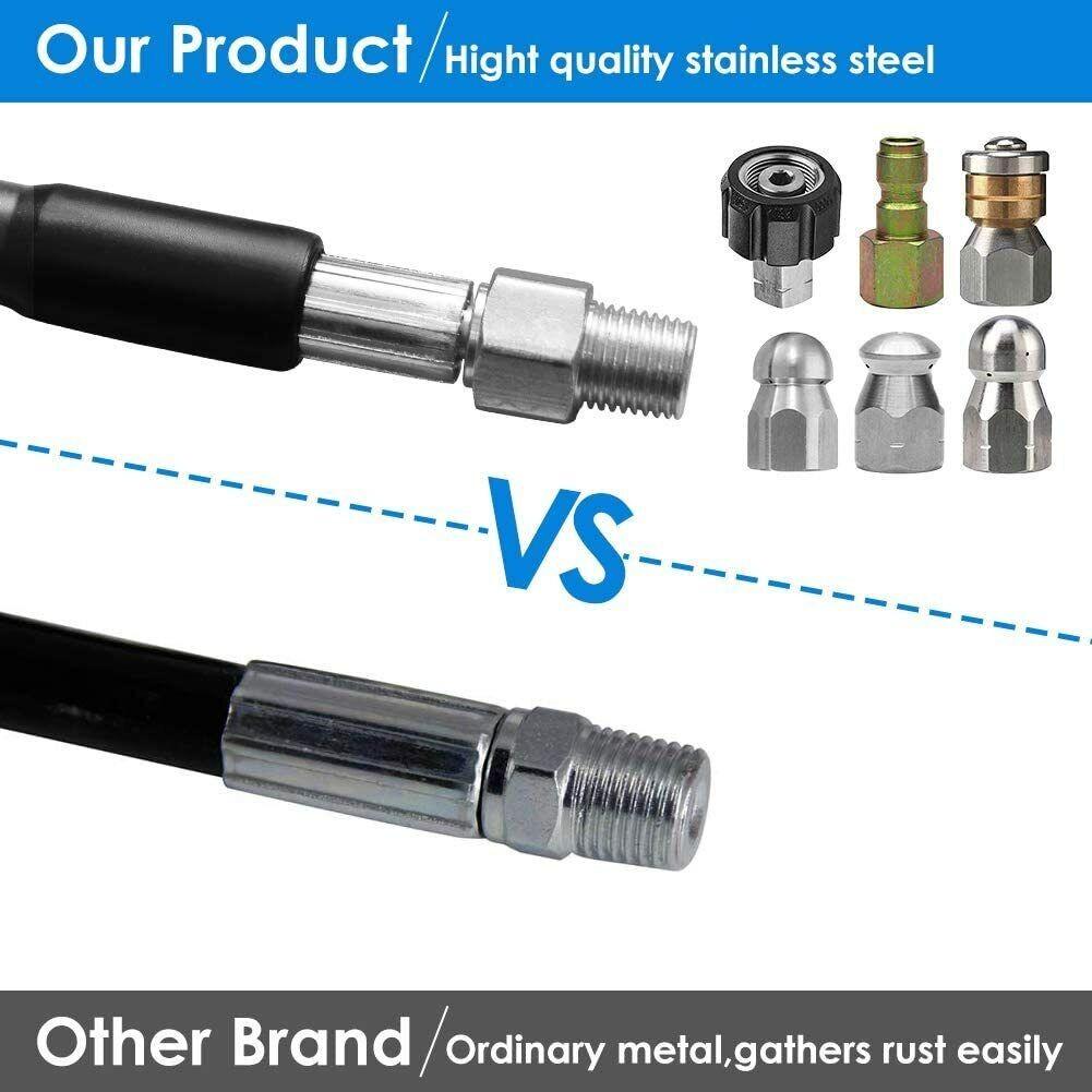 5800PSI High Pressure Cleaning Machine Sewage Pipe Pressure Washer Sewer Unclogging Hose Jetter Nozzle Kit