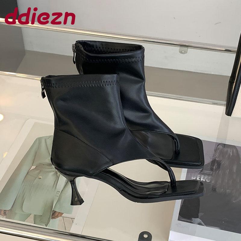 Fashion Fashion Zippers Footwear Open Toe Ladies Heeled Sandals Shoes Female Thin Heels Modern Sandals Boots Shoes For Women Flip flops