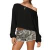 Women's Fashionable Casual Versatile Loose One-shoulder Pullover Women's Style Off-Shoulder Long-Sleeved Sweatshirt
