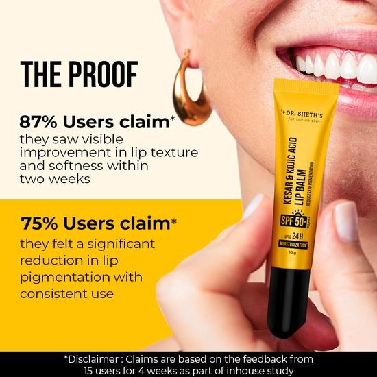Dr. Sheths Kesar- und Kojisäure-Lippenbalsam | Reduziert Lippenpigmentierung | LSF 50+ PA+++ | 24-Stunden-Feuchtigkeitspflege | Nicht klebend | Leicht | Für alle Geschlechter | 10 g