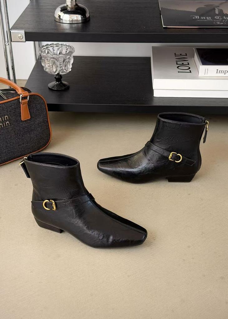 French new square head short boots, inner height increase, thin boots, foreign style