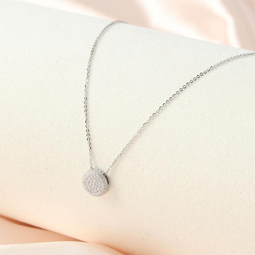 925 Silver Platinum Plated Circle Cubic Zirconia Women's Necklace