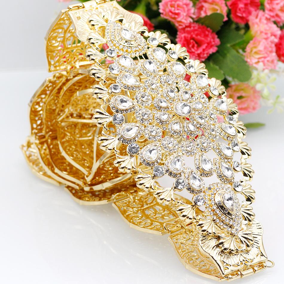 Goldfarbener Charm-Kristallgürtel, Taillenkette, Strassgürtel, verstellbare Länge, Braut- und Hochzeitsschmuck