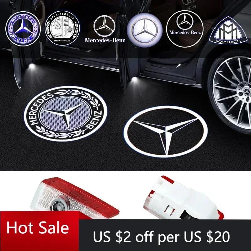 Hot W204 2025 Hot New 2pcs Car Door Welcome Light Logo Emblem For Mercedes Benz A C E GLC GLA GLE GLB Class W177 W205 W212 W213 XYZAB1