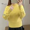 Autumn Sweater Women Floral Embroidery Solid Color Half High Collar Long Winter Sleeve Knitwear Loose Thick Pullover Streetwear