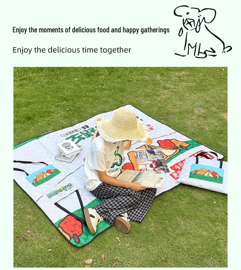 Ultrasonic Waterproof Picnic Mat with Zipper Backpack - Moisture-Proof, Thickened, Foldable, Portable Cushion.