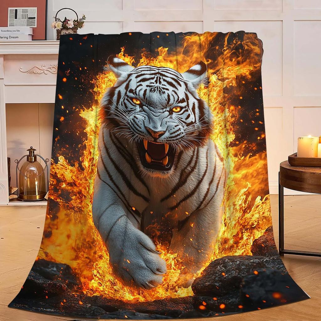 3D Print Tiger Flannel Throw Blanket Wild Animals Blanket King Queen Size Super Soft Lightweight Warm for Living Room Couch Sofa