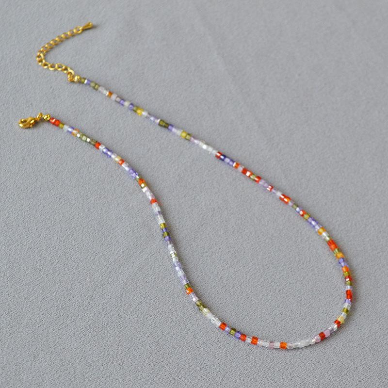 

Japanese and Korean niche design color corner-cut square grain sugar cube zircon crystal transparent texture simple necklace collarbone chain female