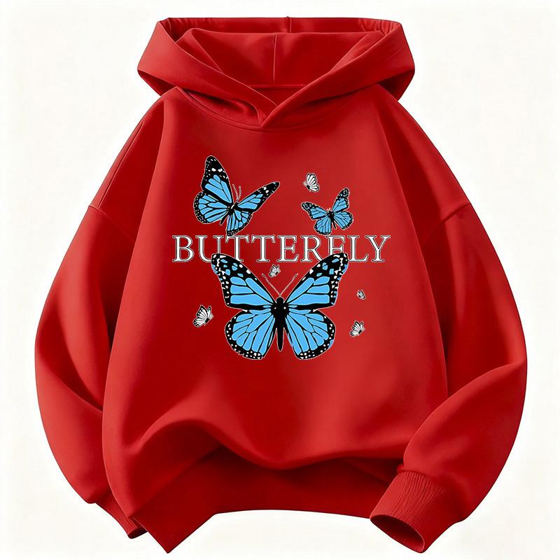 Blue Butterfly Fashion Design Children's Sweatshirt Cute Hoody for Boys Girls Autumn Spring Casual Hoodies Winter