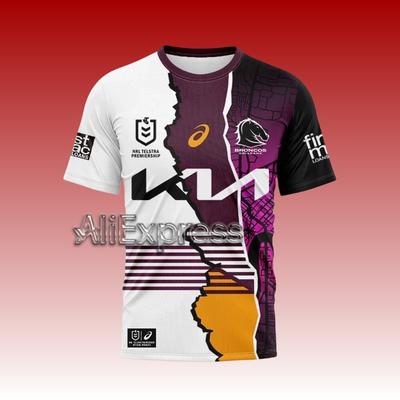 2025 3D Family Jersey AsicsMen's NRL Brisbane Fashion and Comfort Men's Children's Short Sleeve Top Versatile, Breathable