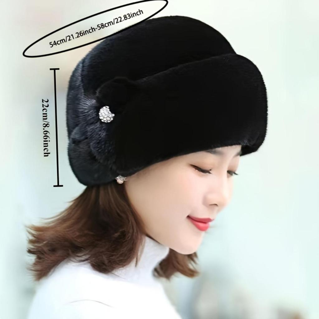 High Top Faux Mink Plush Hat with Decorative Flower for Autumn and Winter