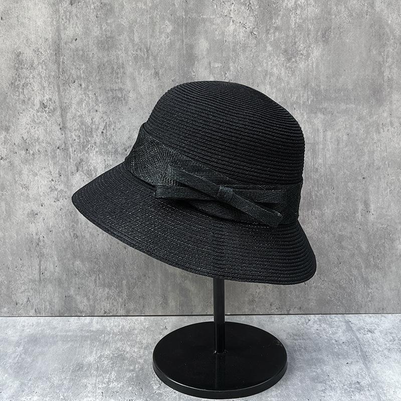 Foldable Bow Straw Woven Fisherman'S Hat Children Summer Vacation Seaside Sunshade Sunscreen Beach Straw Hat Shows Small Face
