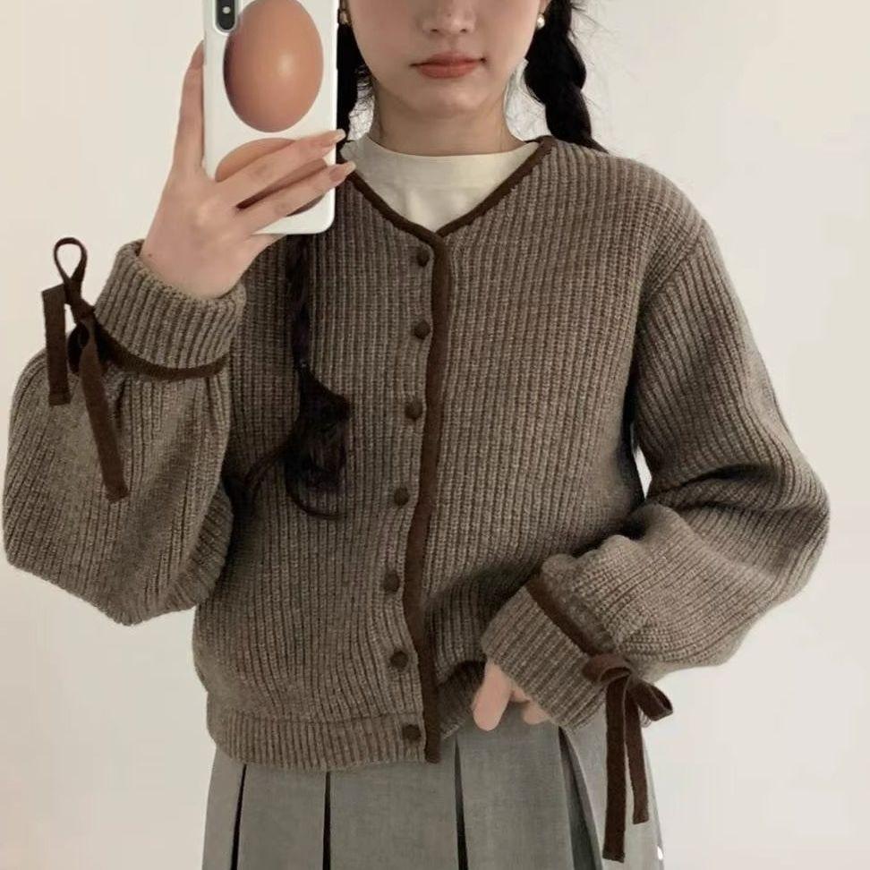 

Women s Knitted Sweater Cardigan Spring and Autumn Fashion Chinese Style Lace Up Fashion 3XL верблюд