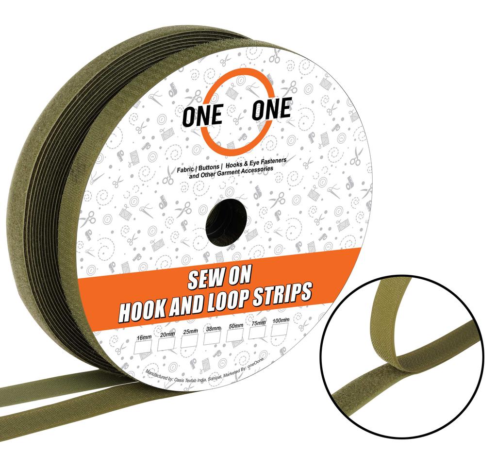 oneOone Sew On Hook and Loop Fabric Fastener Strips Non Adhesive Back Nylon Strips Fabric Fastener Non-Adhesive Interlocking Tape Brown- 25