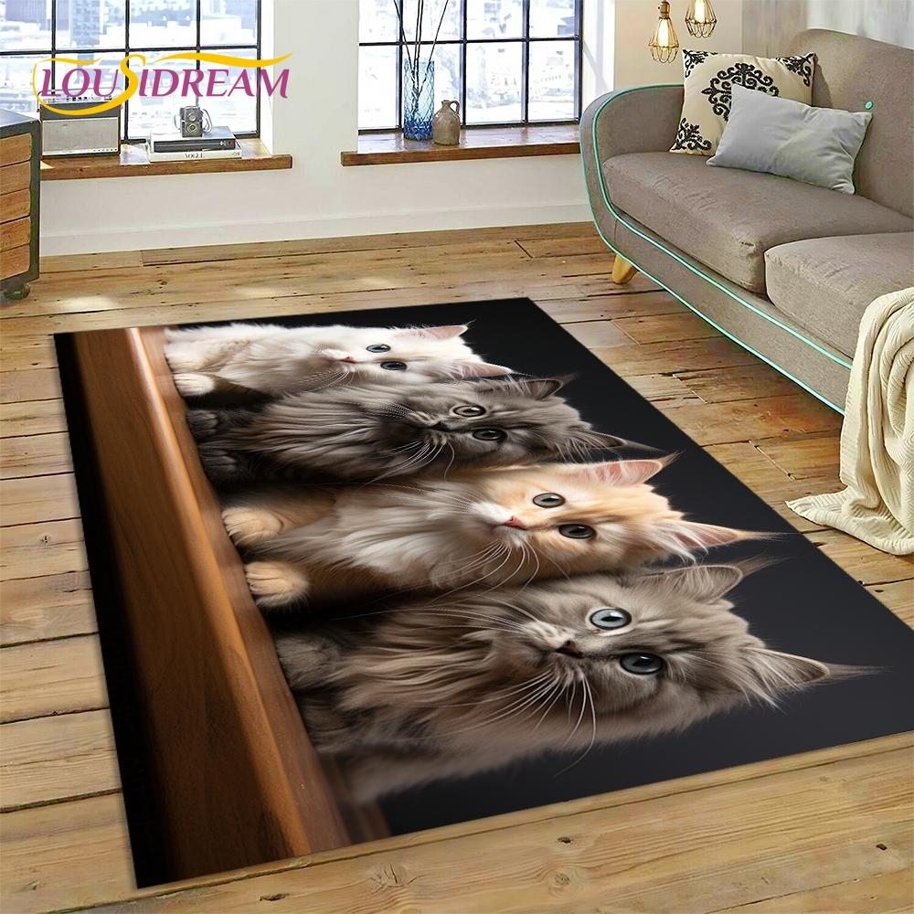 3D Persian Cat,Cute Calico Cat,Ragdoll Cartoon Rug Carpet for Living Room Bedroom Home Decor,Non-slip for Sofa  Doormat Gift Kid